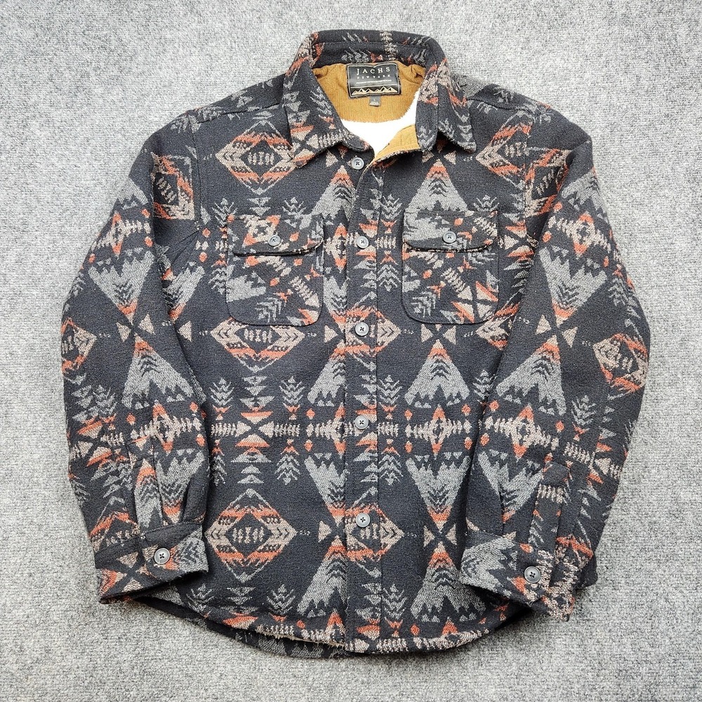JACHS New York Shirt Jacket Mens Large Gray Aztec Sherpa‎ Lined Western Fleece